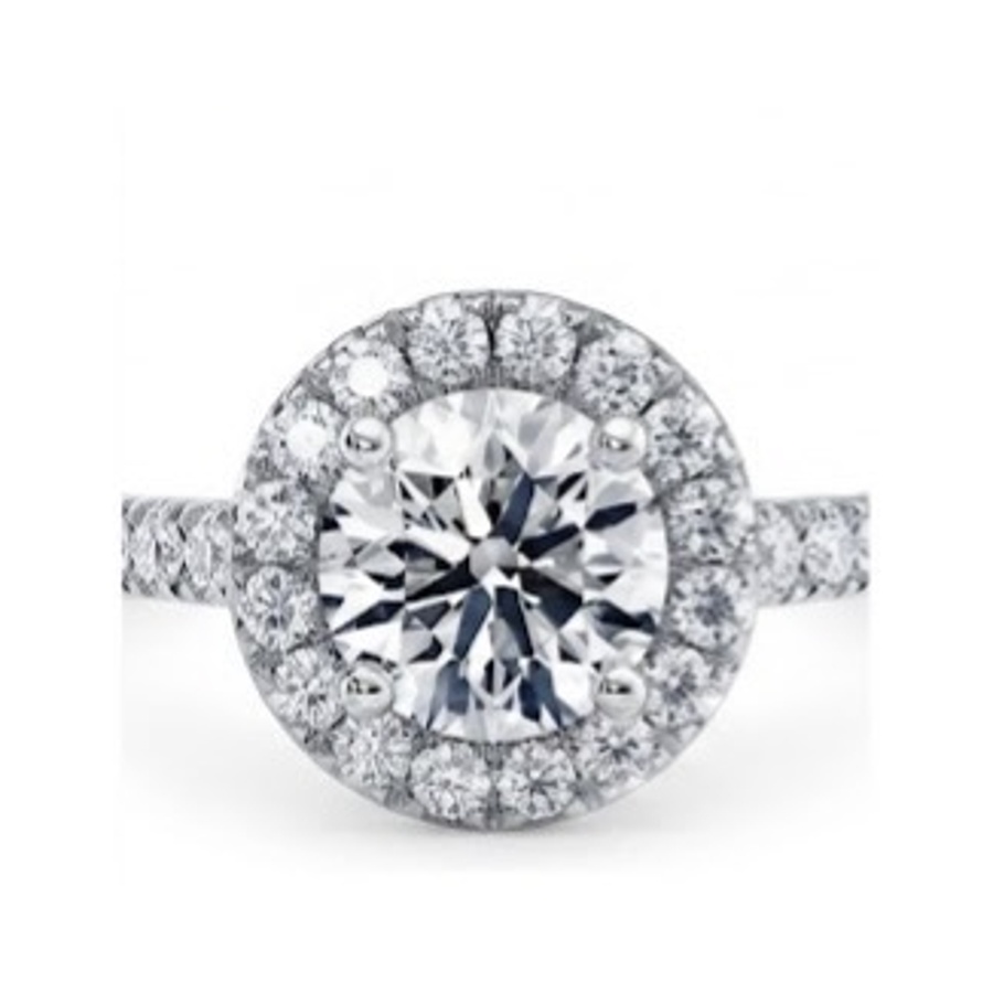 Bague de fiançailles halo classique micro-pavé de diamants en or gris 18 carats — vue de face
