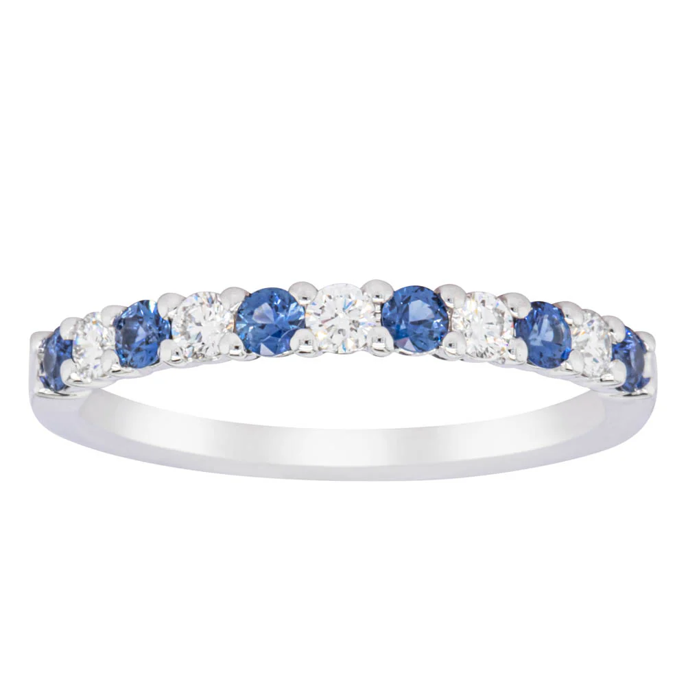 Alliance de mariage Alliance Palmire en or blanc 18 carats avec saphirs et diamants en or sertie de diamants — AJS Créations, joaillier à Paris
