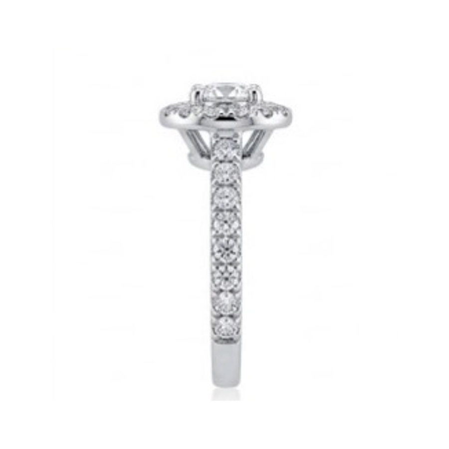 Bague de fiançailles halo classique micro-pavé de diamants en or gris 18 carats — profil